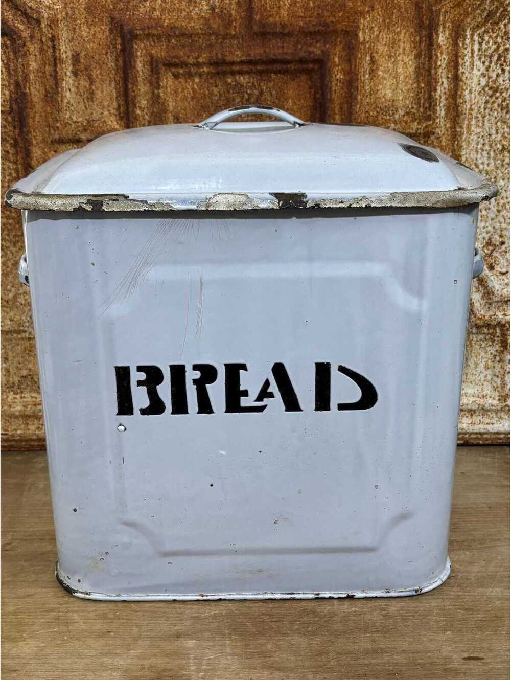Vintage White Enamel Bread Bin
